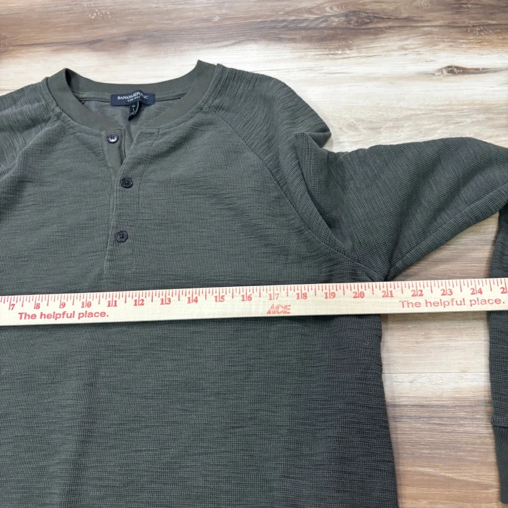 Banana Republic Henley Shirt Large Tall Core Temp Slub Cotton Blend Olive Green